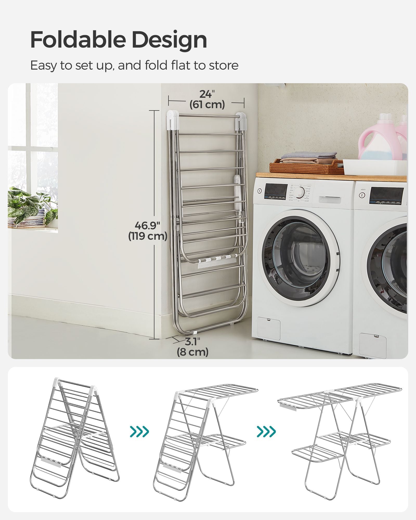2-Level Clothes Drying Rack – Metal – Adjustable Height – Foldable and Free-Standing