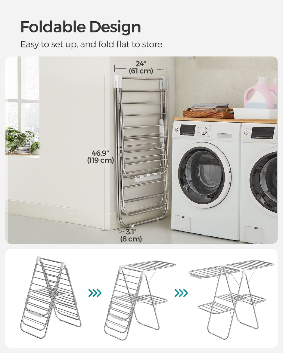 2-Level Clothes Drying Rack – Metal – Adjustable Height – Foldable and Free-Standing