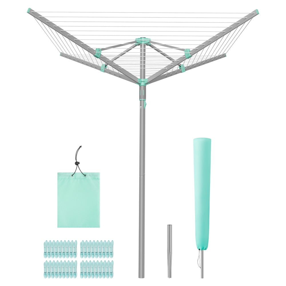 Rotary Washing Line - 45m - Steel/Plastic - Foldable - Includes Clips and Protective Cover