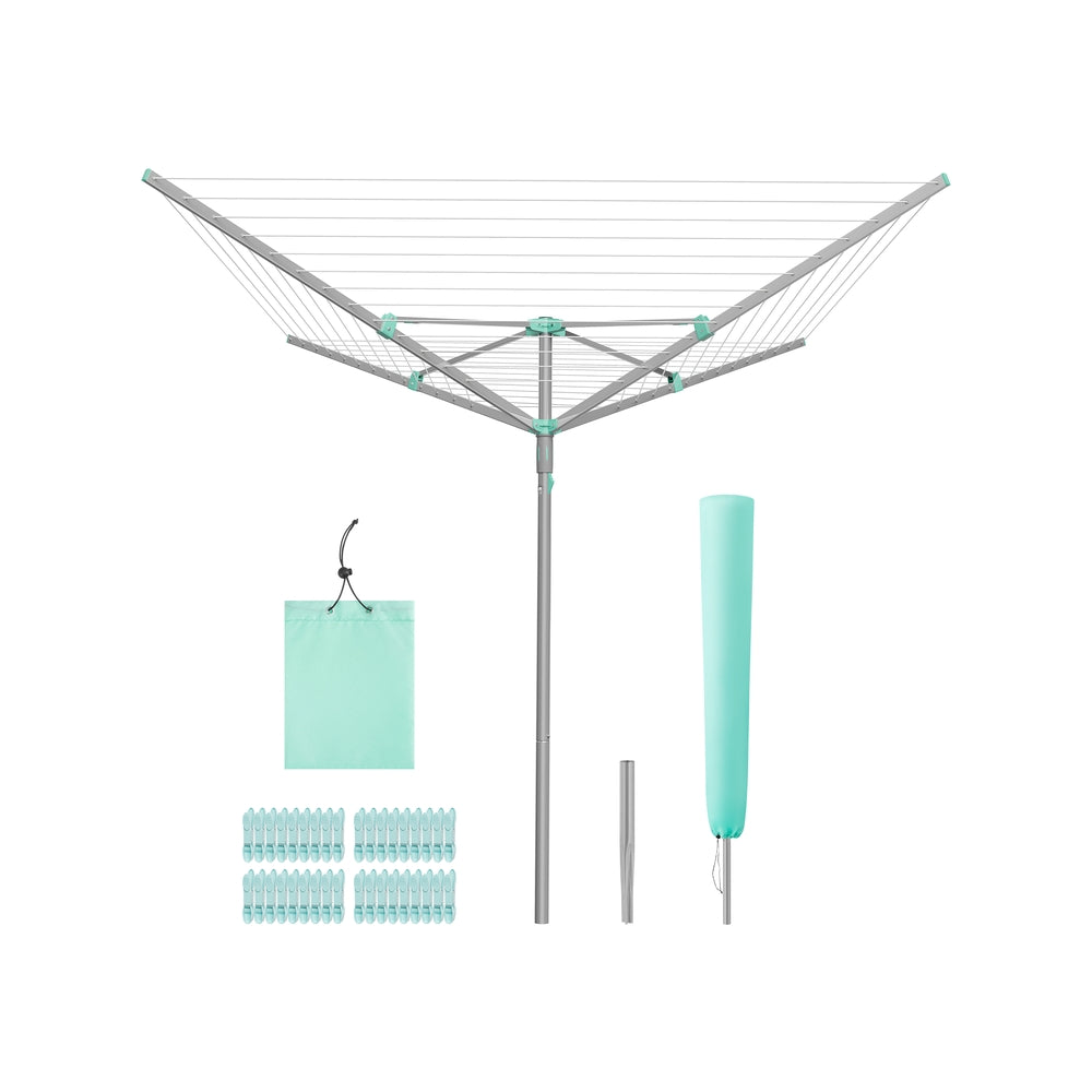 Rotary Washing Line - 45m - Steel/Plastic - Foldable - Includes Clips and Protective Cover