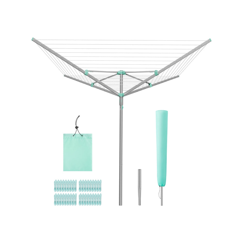Rotary Washing Line - 45m - Steel/Plastic - Foldable - Includes Clips and Protective Cover