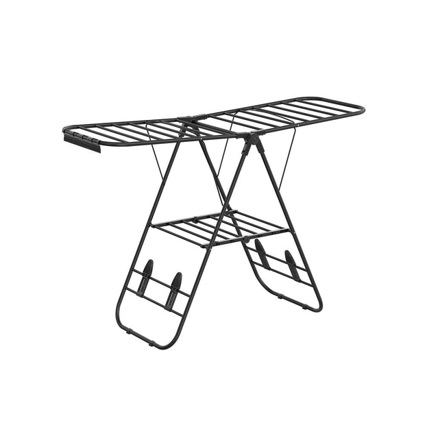 Foldable Clothes Drying Rack – Stainless Steel – Silver – Height-Adjustable Wings with 16 Metre Drying Space