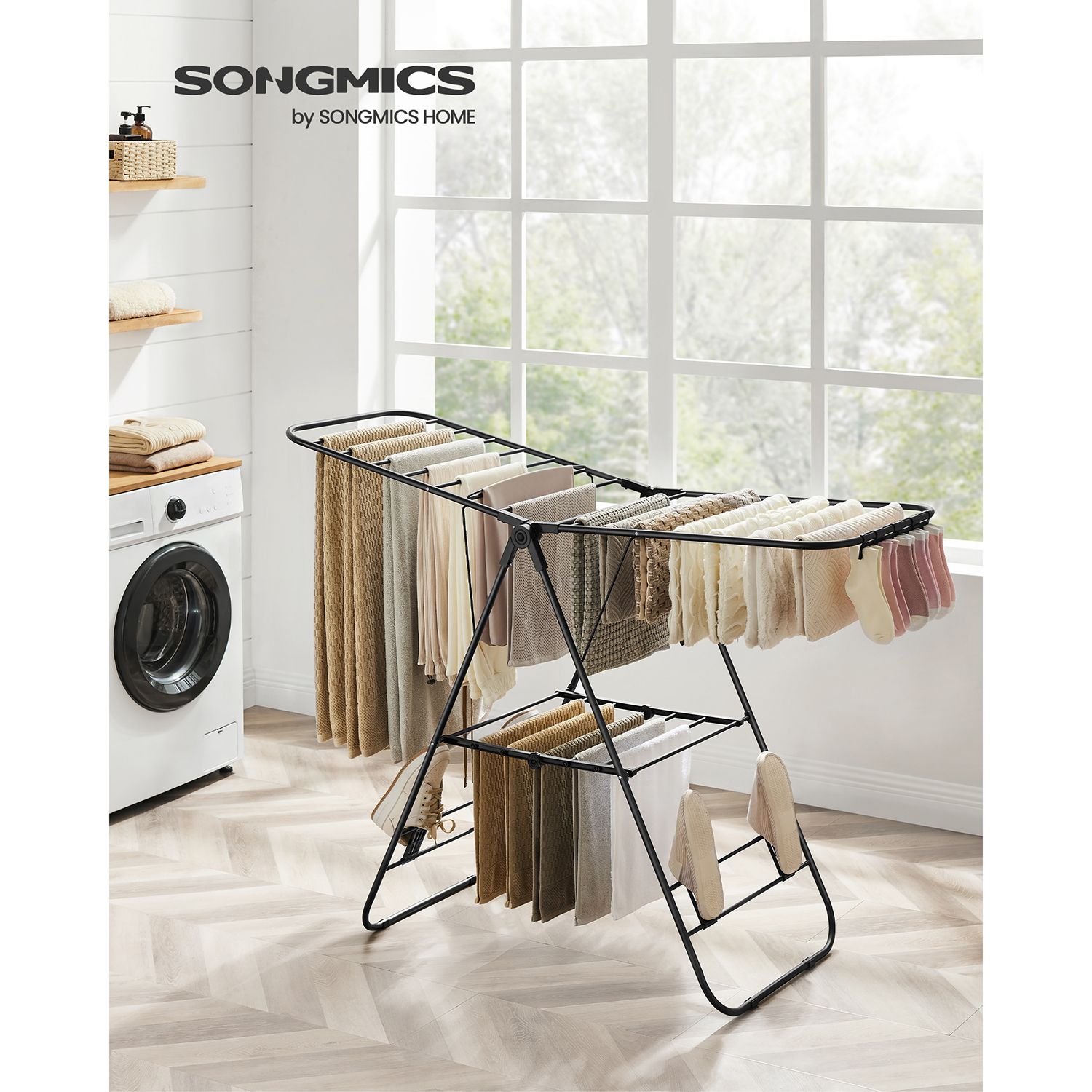 Foldable Clothes Airer – Stainless Steel – Black – 16 Metre Drying Space