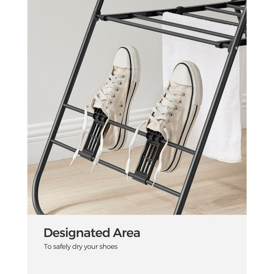 Foldable Clothes Airer – Stainless Steel – Black – 16 Metre Drying Space