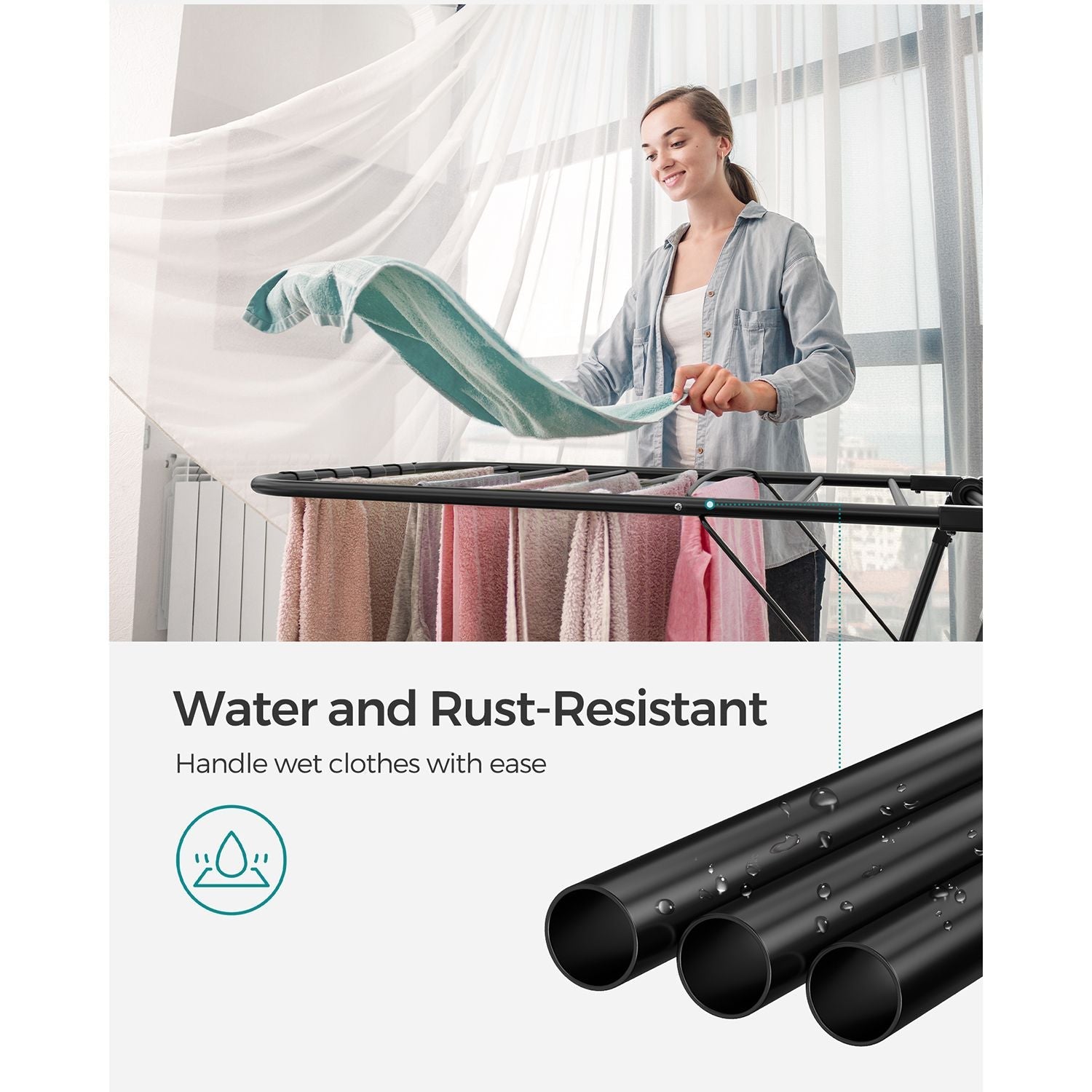 Foldable Clothes Airer – Stainless Steel – Black – 16 Metre Drying Space