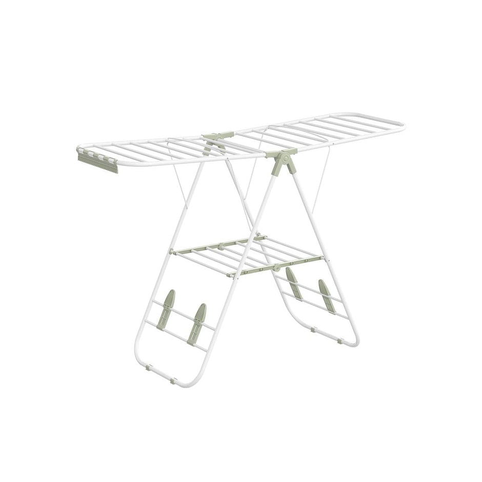 Foldable Clothes Drying Rack – Stainless Steel – Silver – Height-Adjustable Wings with 16 Metre Drying Space
