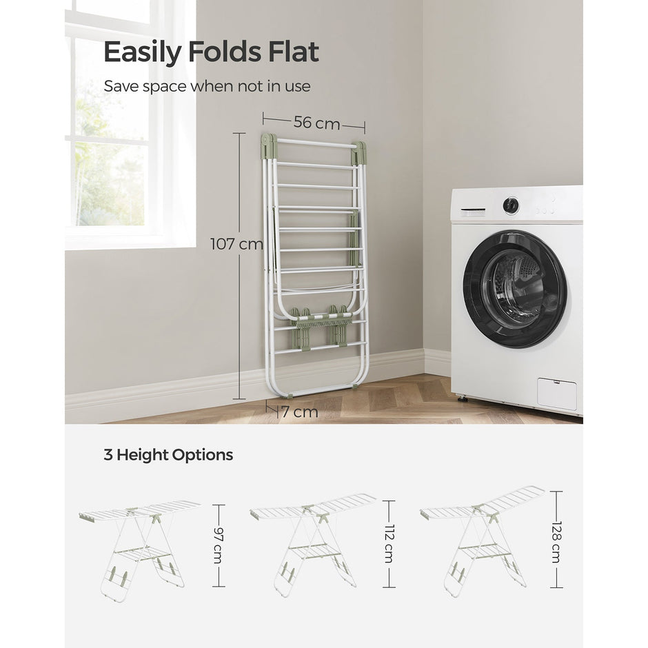 Folding Clothes Drying Rack – Stainless Steel – White and Green – 16 Metre Drying Space