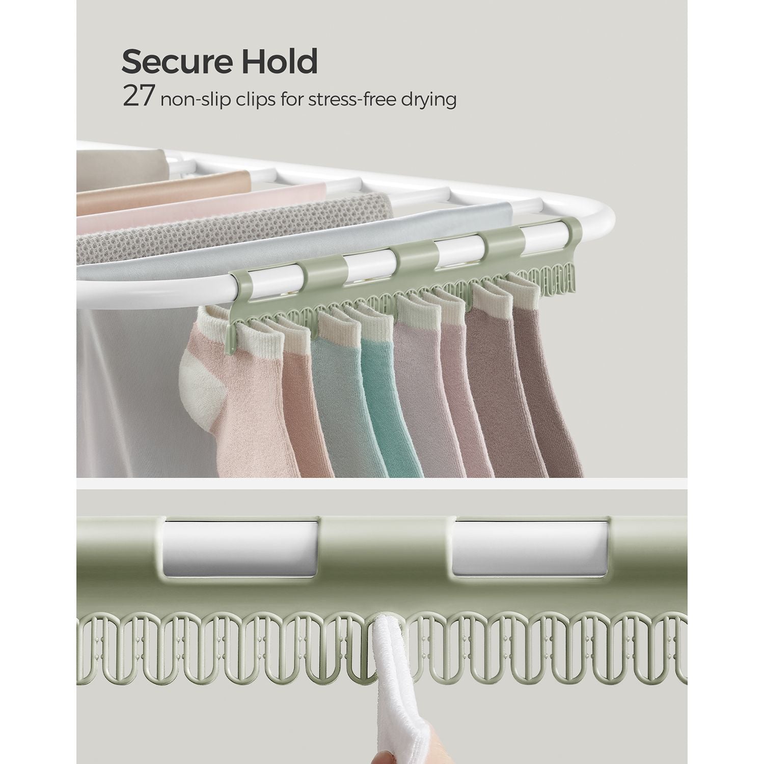 Folding Clothes Drying Rack – Stainless Steel – White and Green – 16 Metre Drying Space