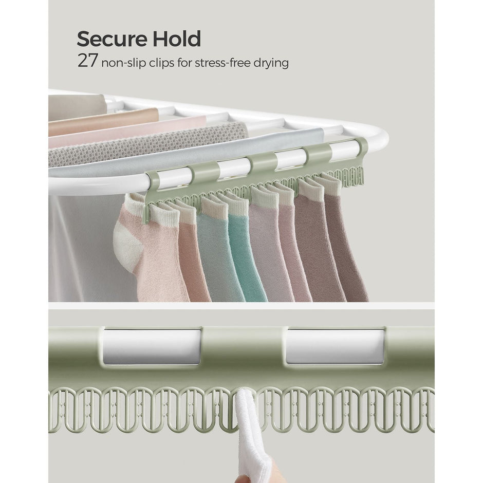Folding Clothes Drying Rack – Stainless Steel – White and Green – 16 Metre Drying Space