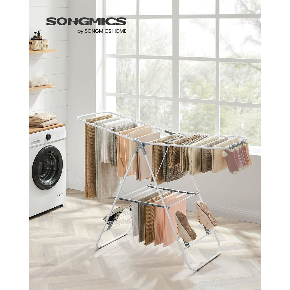 Foldable Clothes Airer – Stainless Steel – White and Grey – 16 Metre Drying Space