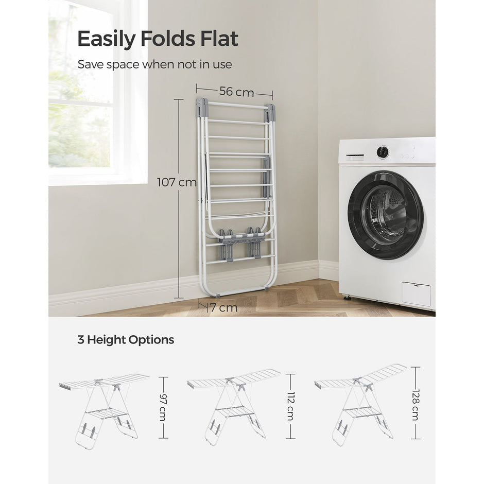 Foldable Clothes Airer – Stainless Steel – White and Grey – 16 Metre Drying Space