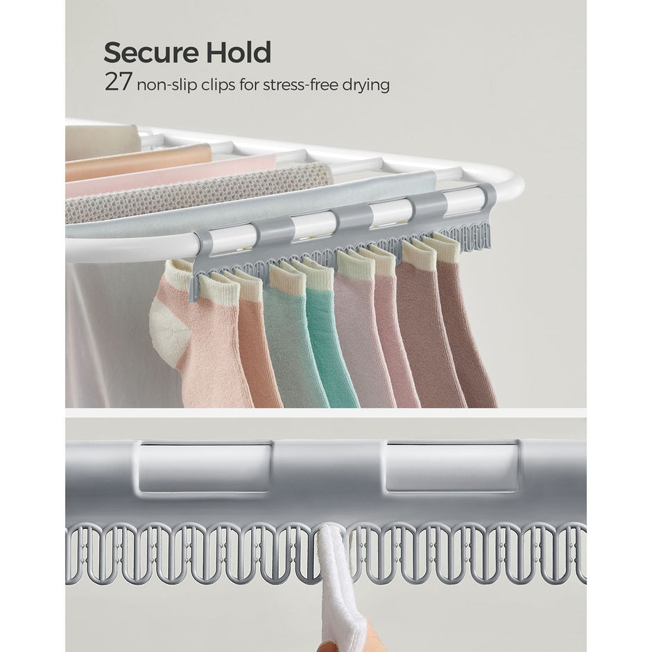 Foldable Clothes Airer – Stainless Steel – White and Grey – 16 Metre Drying Space