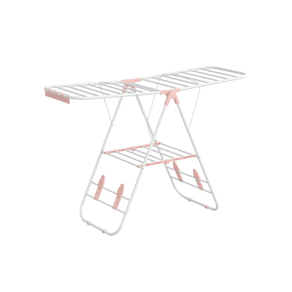 Foldable Clothes Drying Rack – Stainless Steel – White and Pink – 16 Metre Drying Space