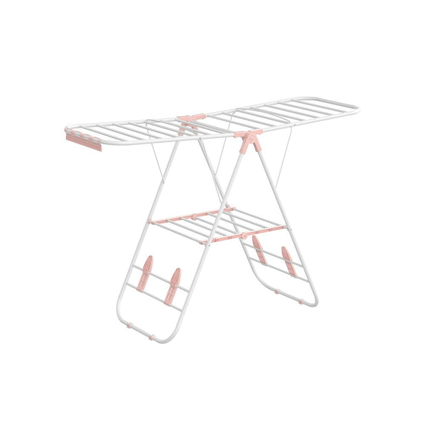 Foldable Clothes Drying Rack – Stainless Steel – Silver – Height-Adjustable Wings with 16 Metre Drying Space