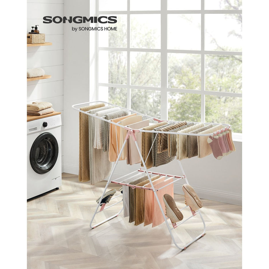 Foldable Clothes Drying Rack – Stainless Steel – White and Pink – 16 Metre Drying Space