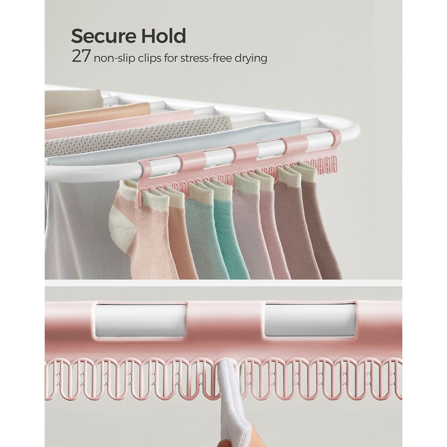 Foldable Clothes Drying Rack – Stainless Steel – White and Pink – 16 Metre Drying Space