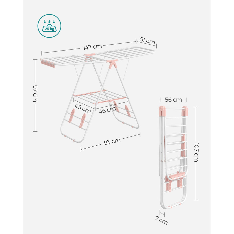 Foldable Clothes Drying Rack – Stainless Steel – White and Pink – 16 Metre Drying Space