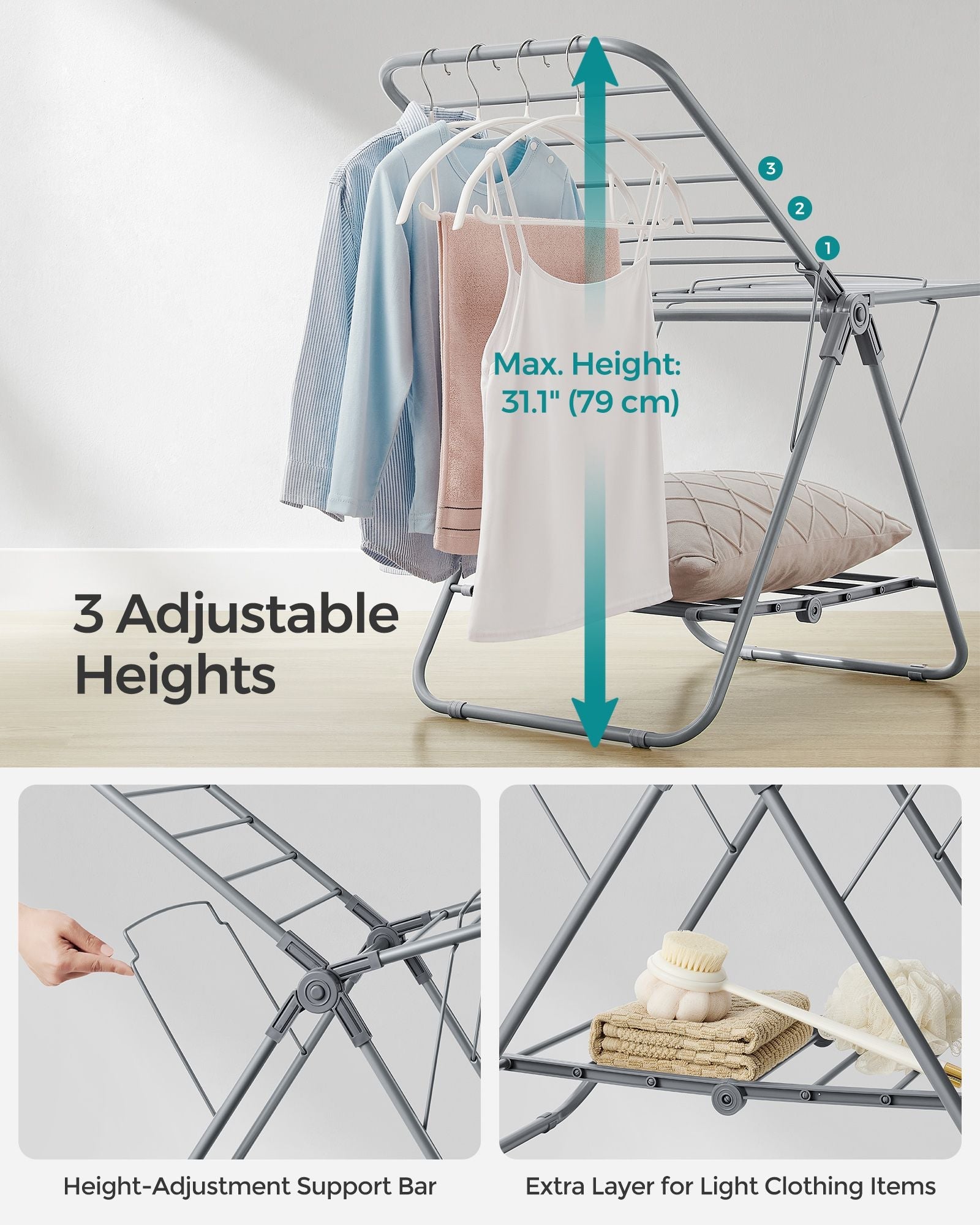Foldable 2-Level Laundry Airer – Metal – Dove Grey – Space-Saving Design