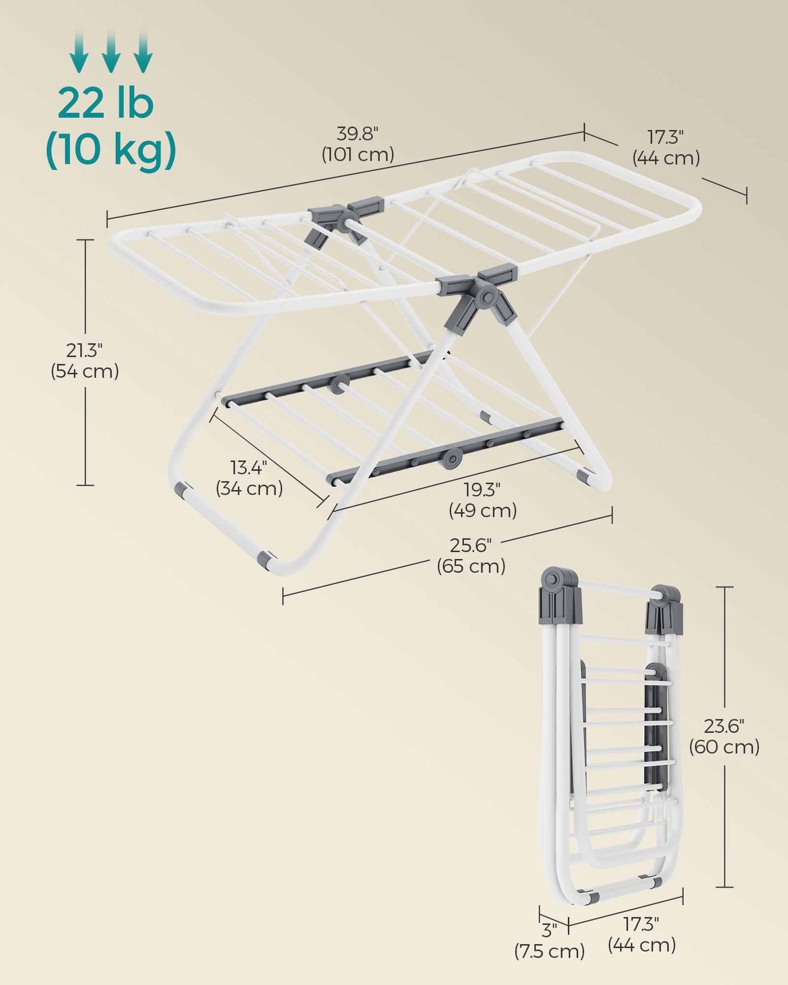 Laundry Airer – Metal – Cloud White – Foldable 2-Level Design, Space-Saving