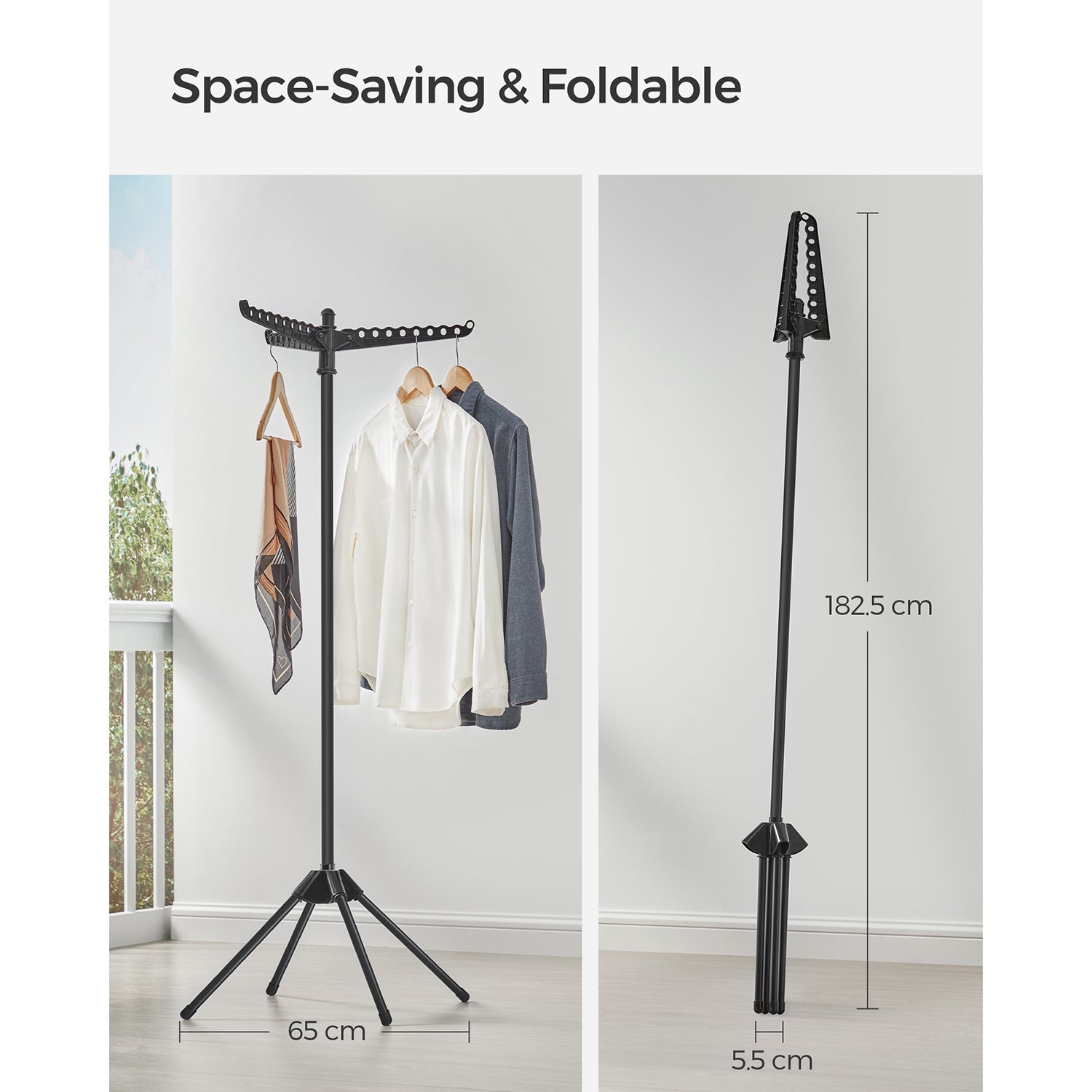 Clothes Drying Rack – Stainless Steel – Silver – Foldable and Space-Saving with 3 Arms
