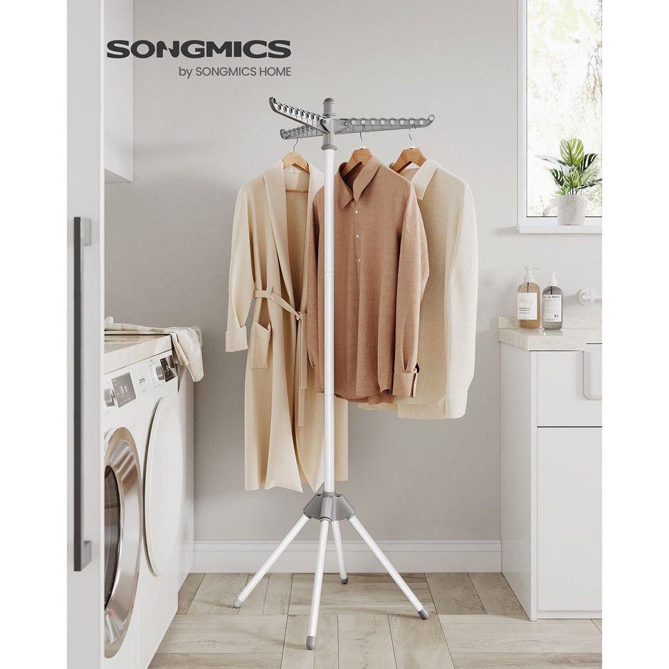 Clothes Drying Rack – Stainless Steel – Grey and White – Space-Saving and Foldable, Indoor Rotary Design