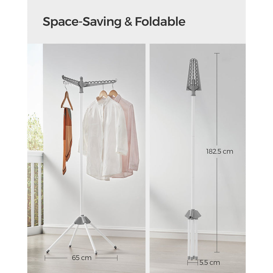 Clothes Drying Rack – Stainless Steel – Grey and White – Space-Saving and Foldable, Indoor Rotary Design