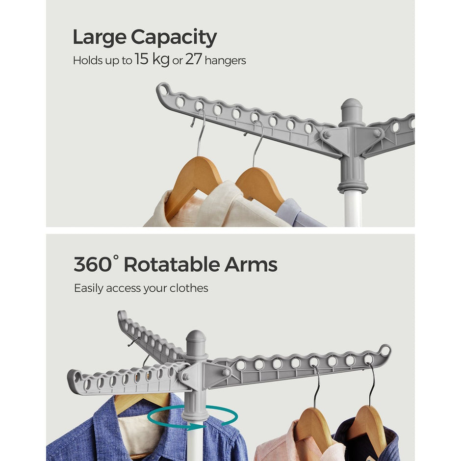 Clothes Drying Rack – Stainless Steel – Grey and White – Space-Saving and Foldable, Indoor Rotary Design