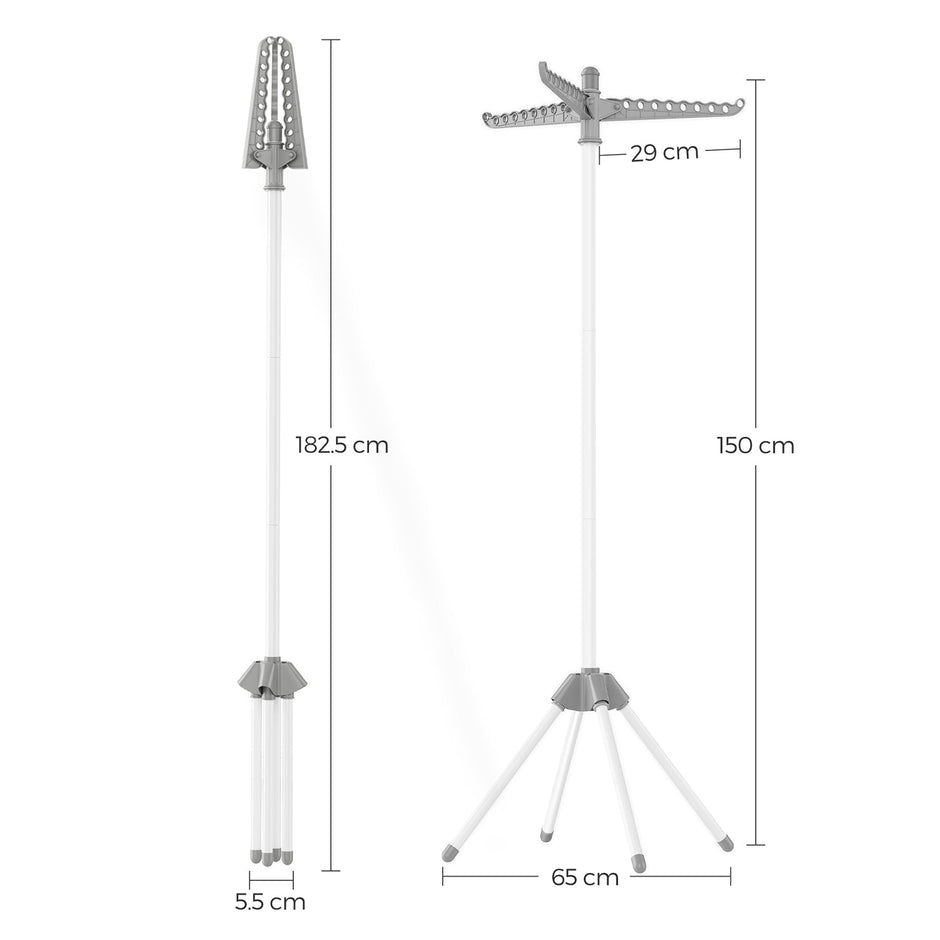 Clothes Drying Rack – Stainless Steel – Grey and White – Space-Saving and Foldable, Indoor Rotary Design