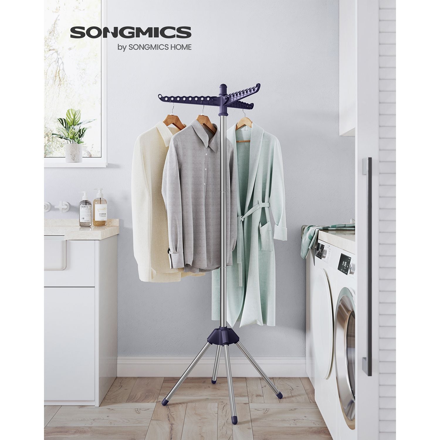 Clothes Airer – Stainless Steel – Silver – Space-Saving with 3 Rotatable Arms