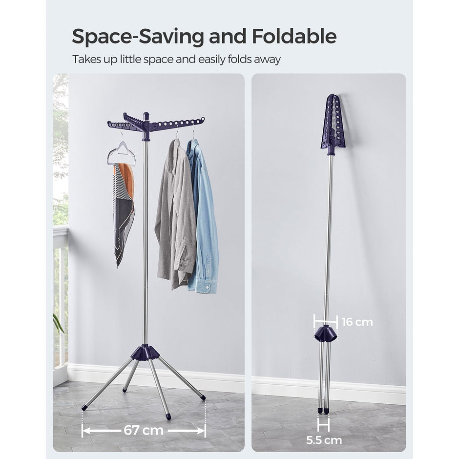 Clothes Airer – Stainless Steel – Silver – Space-Saving with 3 Rotatable Arms