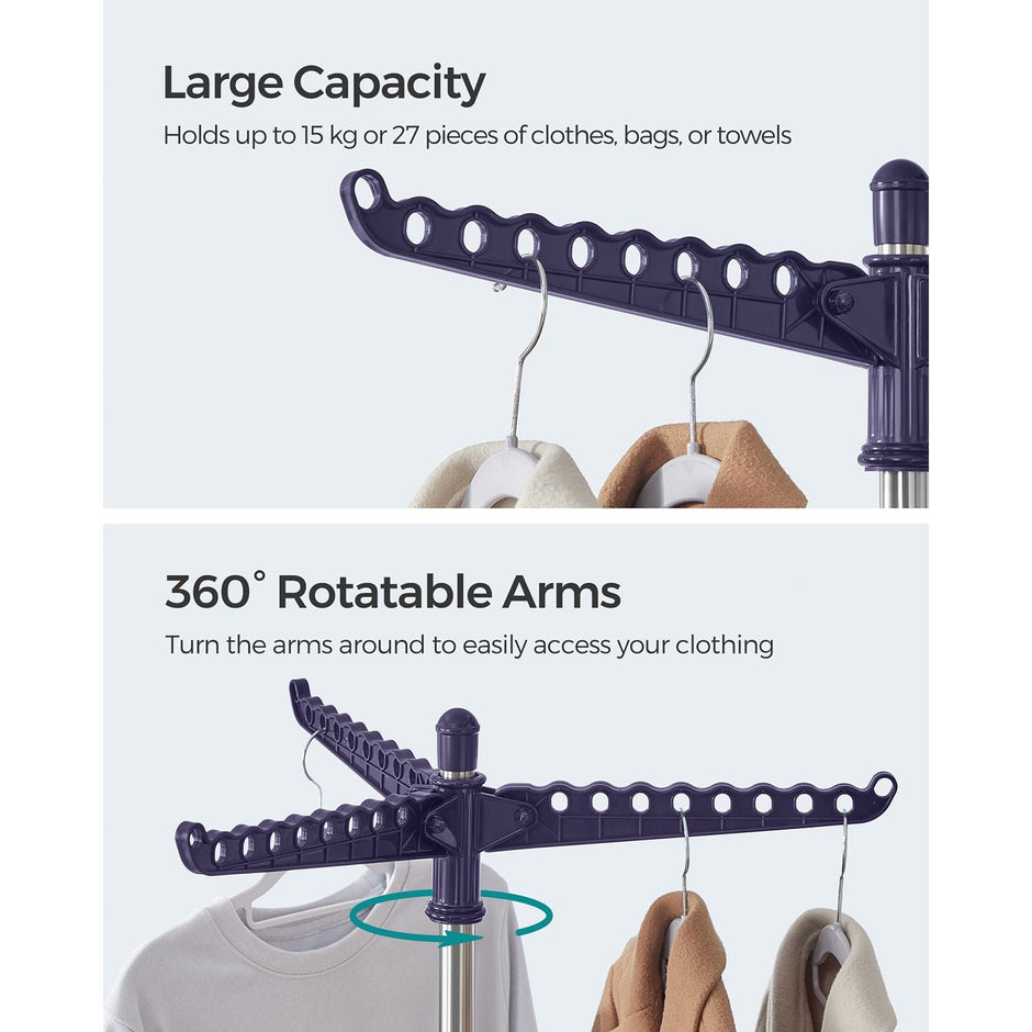 Clothes Airer – Stainless Steel – Silver – Space-Saving with 3 Rotatable Arms