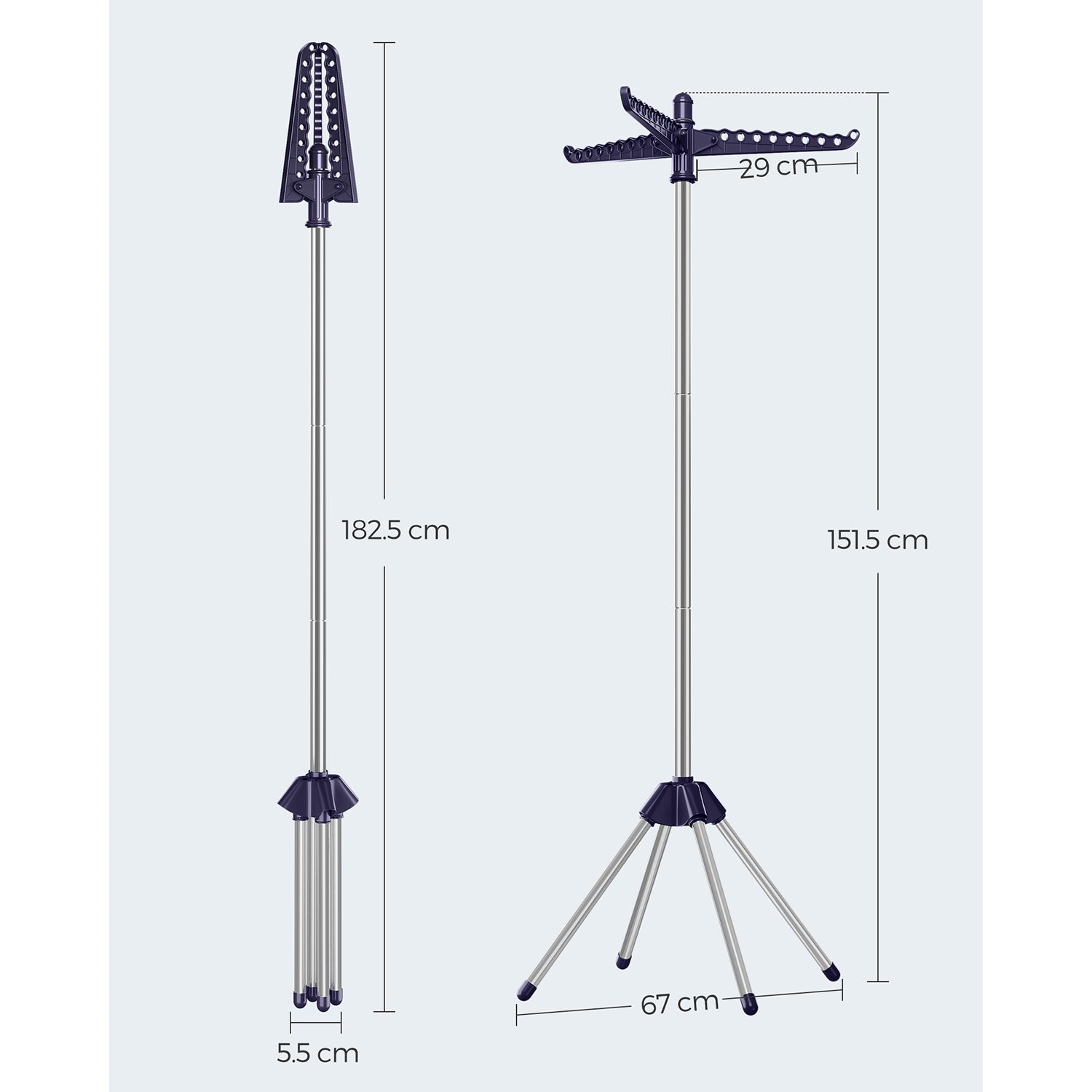 Clothes Airer – Stainless Steel – Silver – Space-Saving with 3 Rotatable Arms