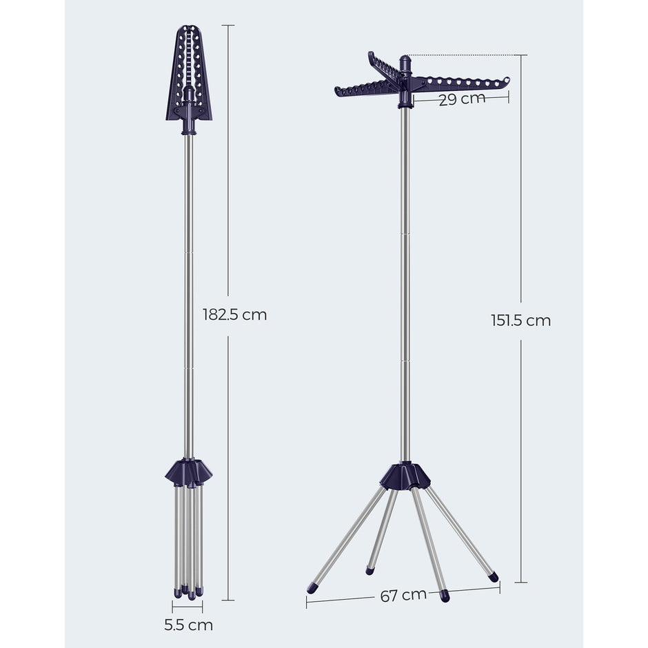Clothes Airer – Stainless Steel – Silver – Space-Saving with 3 Rotatable Arms