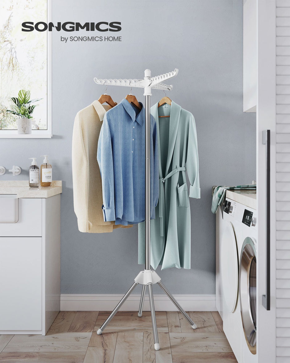 Clothes Drying Rack – Stainless Steel – Silver – Foldable Indoor Rotary Design with 3 Arms