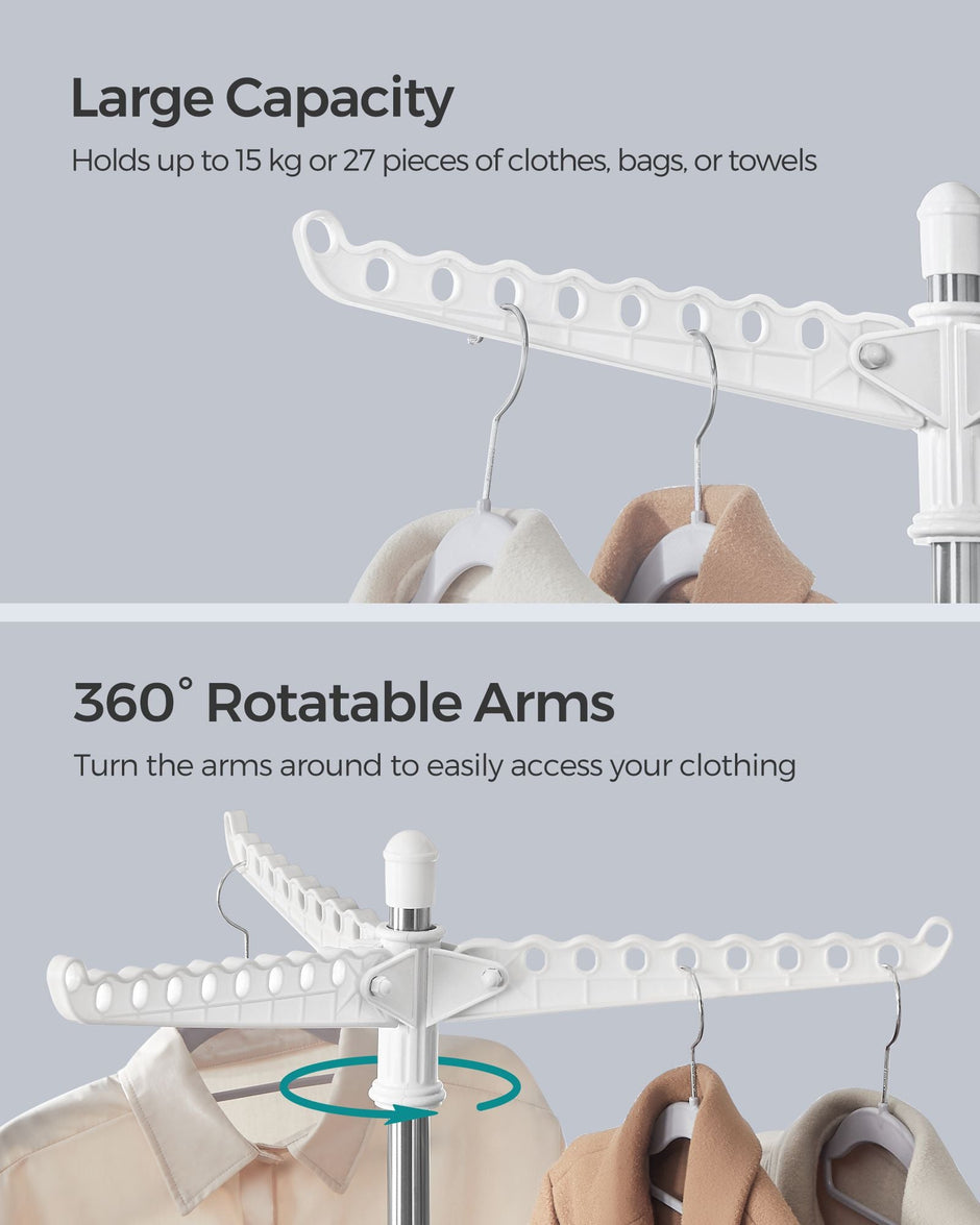 Clothes Drying Rack – Stainless Steel – Silver – Foldable Indoor Rotary Design with 3 Arms