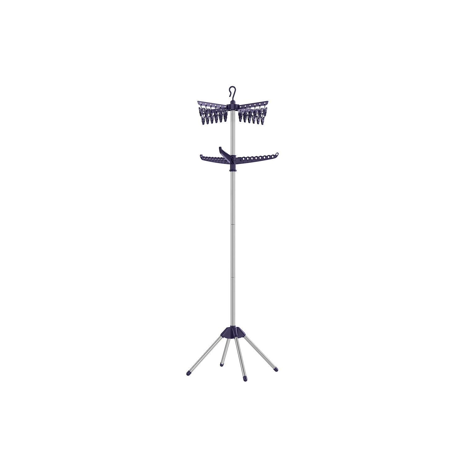 Folding Clothes Drying Rack – Stainless Steel – Blue and Silver – 3 Rotatable Arms, Indoor Use
