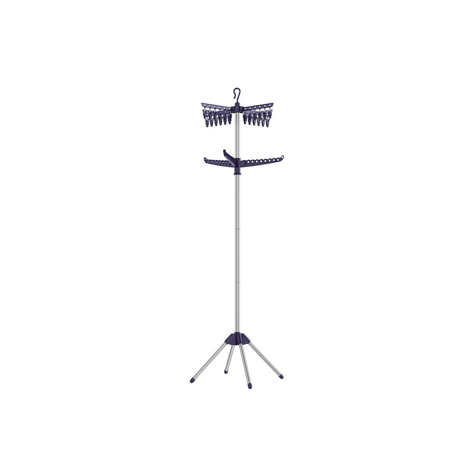 Folding Clothes Drying Rack – Stainless Steel – Blue and Silver – 3 Rotatable Arms, Indoor Use