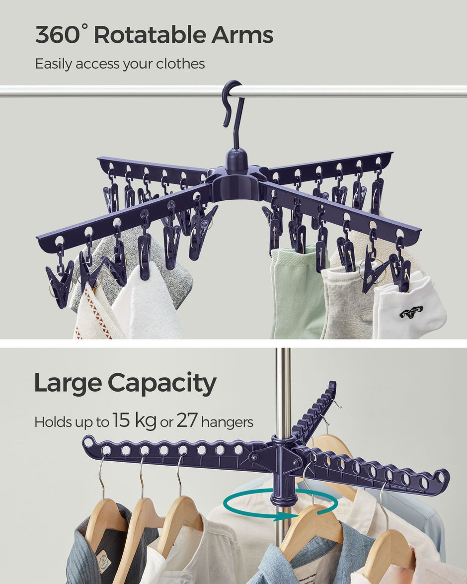 Folding Clothes Drying Rack – Stainless Steel – Blue and Silver – 3 Rotatable Arms, Indoor Use