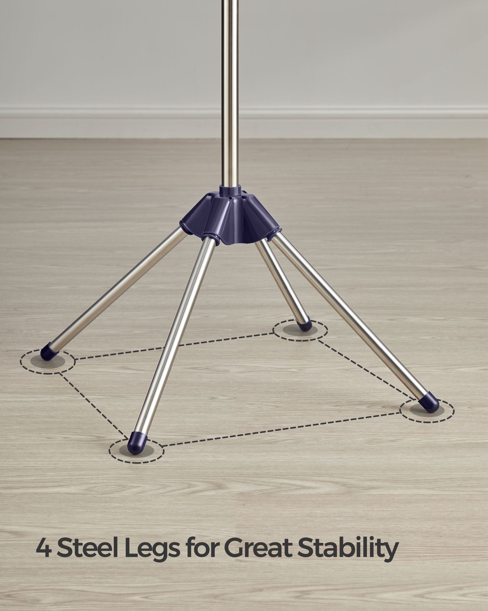 Folding Clothes Drying Rack – Stainless Steel – Blue and Silver – 3 Rotatable Arms, Indoor Use