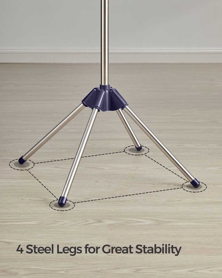 Folding Clothes Drying Rack – Stainless Steel – Blue and Silver – 3 Rotatable Arms, Indoor Use