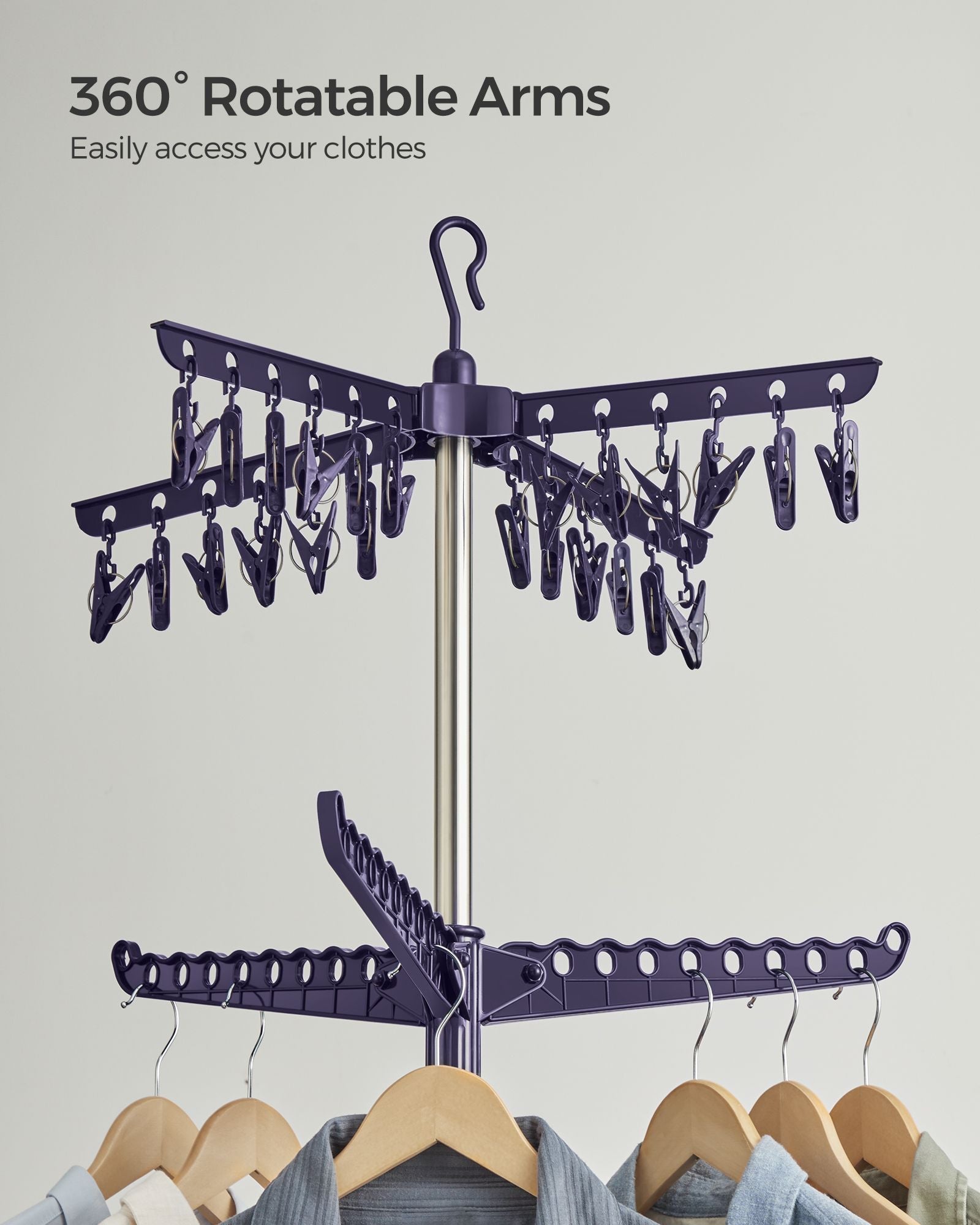 Folding Clothes Drying Rack – Stainless Steel – Blue and Silver – 3 Rotatable Arms, Indoor Use