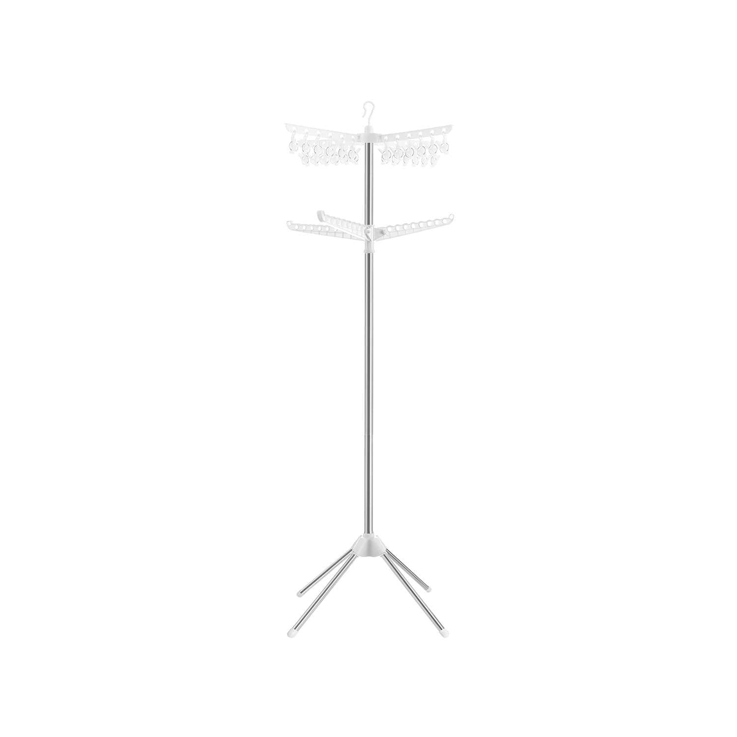 Clothes Drying Rack – Stainless Steel – White and Silver – 3 Rotatable Arms, 4-Leg Indoor Folding Design, 183 cm High
