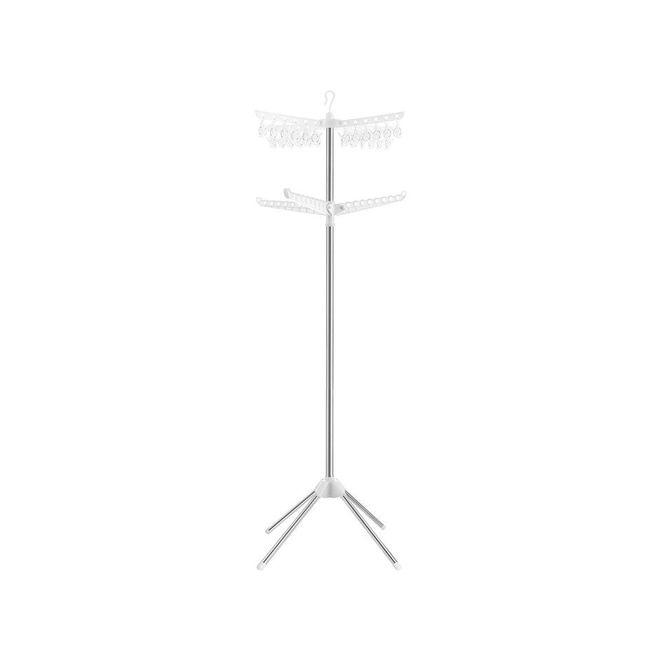 Clothes Drying Rack – Stainless Steel – White and Silver – 3 Rotatable Arms, 4-Leg Indoor Folding Design, 183 cm High