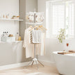 Clothes Drying Rack – Stainless Steel – White and Silver – 3 Rotatable Arms, 4-Leg Indoor Folding Design, 183 cm High