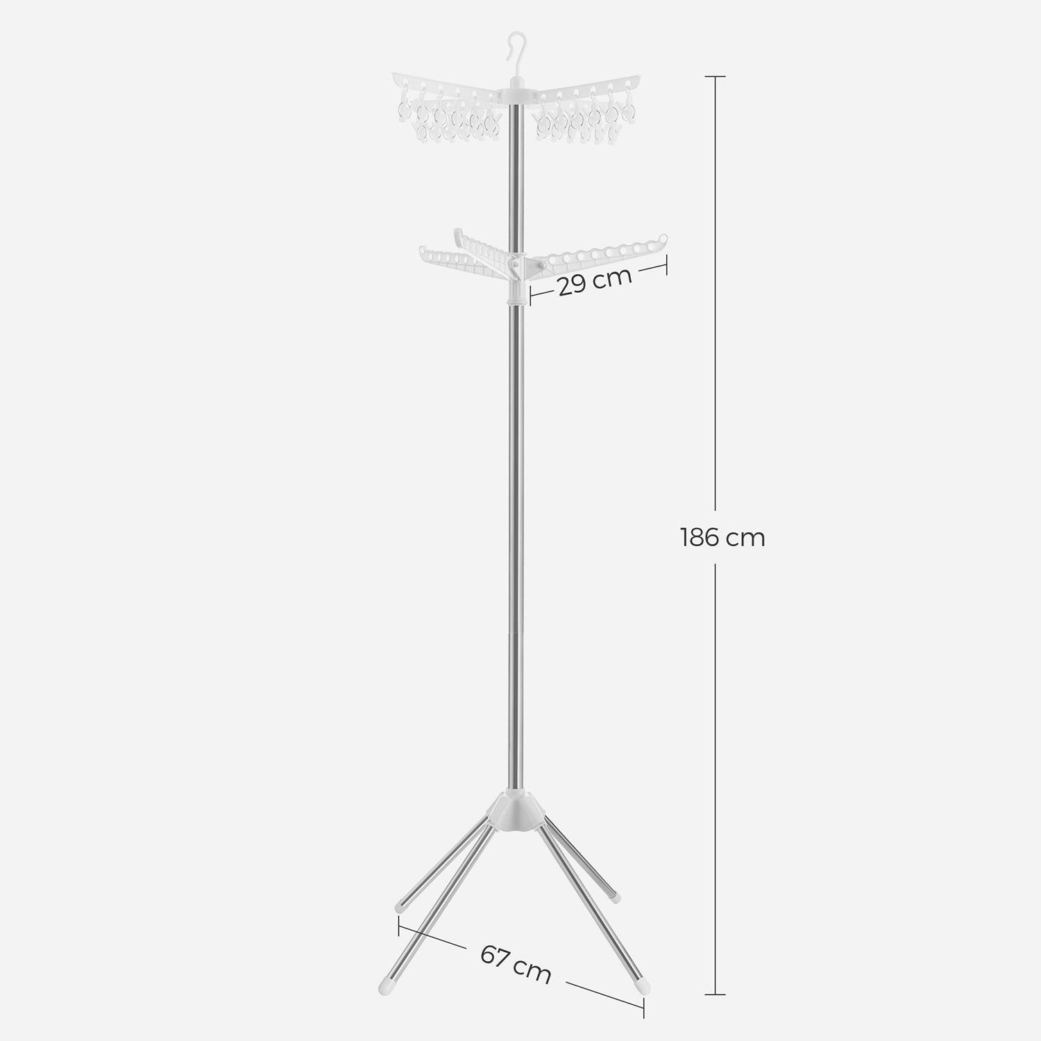 Clothes Drying Rack – Stainless Steel – White and Silver – 3 Rotatable Arms, 4-Leg Indoor Folding Design, 183 cm High