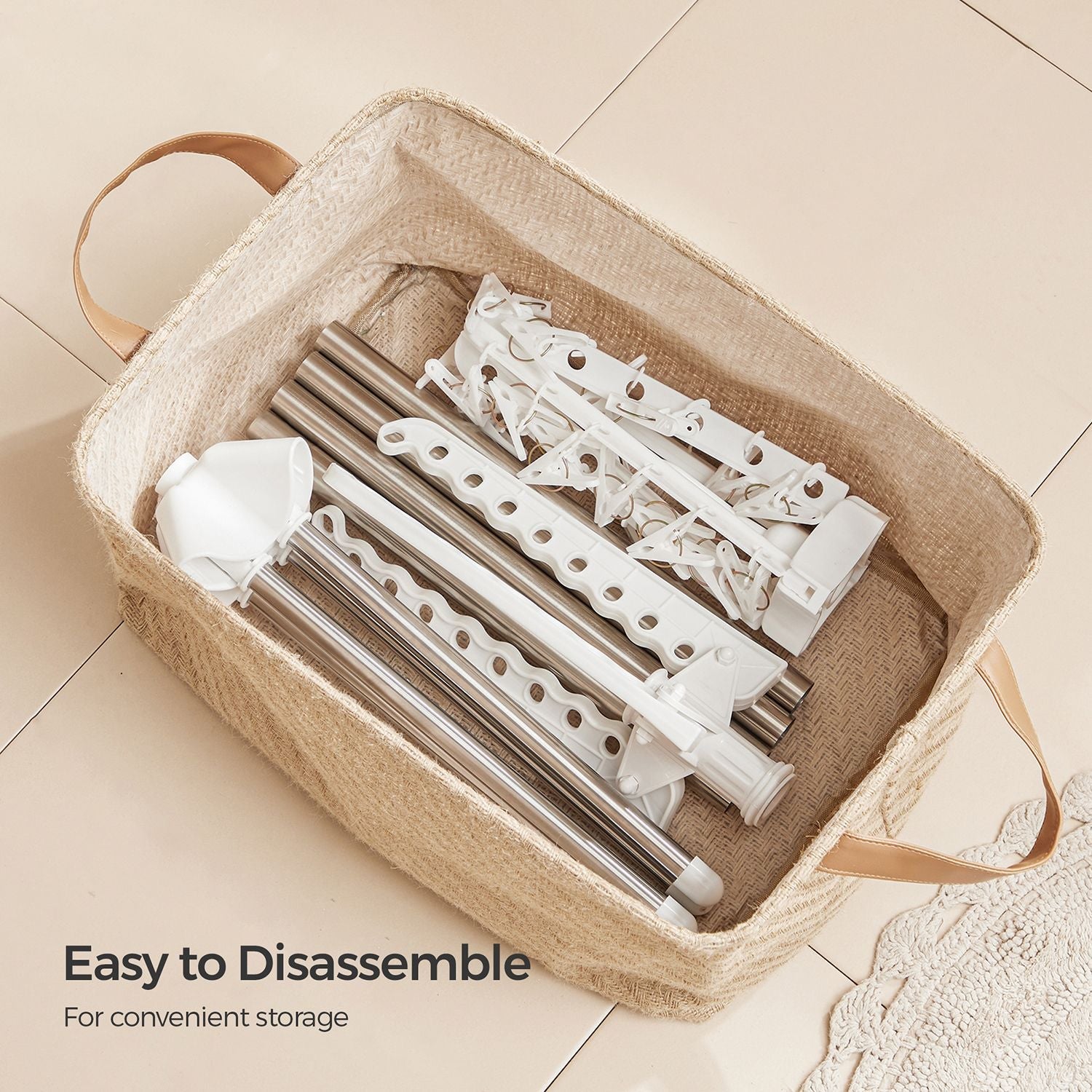 Clothes Drying Rack – Stainless Steel – White and Silver – 3 Rotatable Arms, 4-Leg Indoor Folding Design, 183 cm High