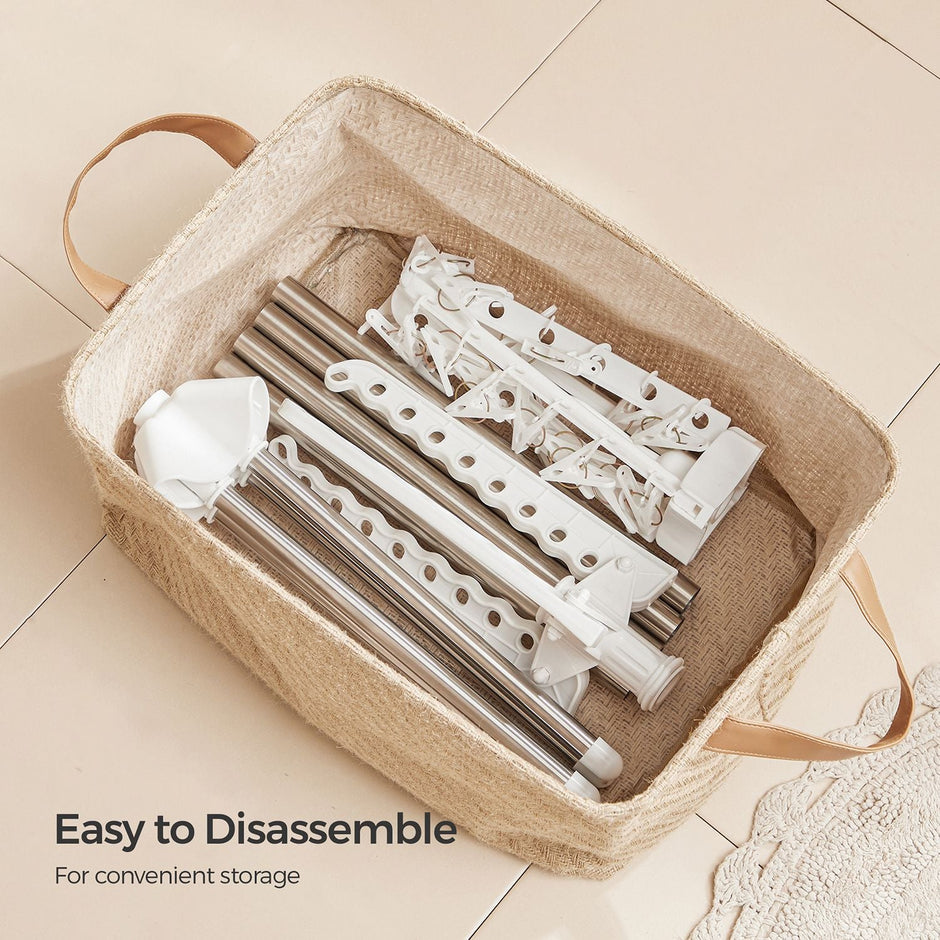 Clothes Drying Rack – Stainless Steel – White and Silver – 3 Rotatable Arms, 4-Leg Indoor Folding Design, 183 cm High