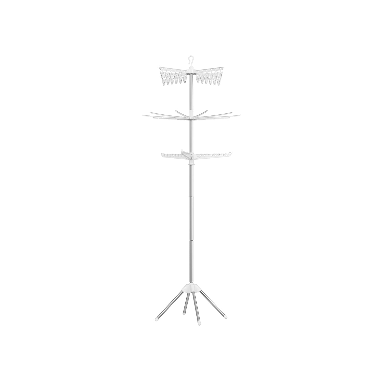 Folding Laundry Rack – Stainless Steel – White and Silver – 11 Rotatable Arms