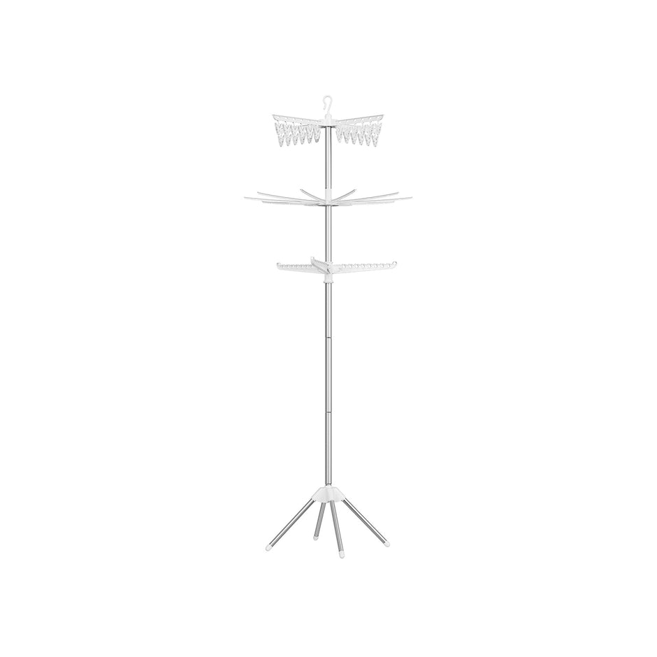 Folding Laundry Rack – Stainless Steel – White and Silver – 11 Rotatable Arms