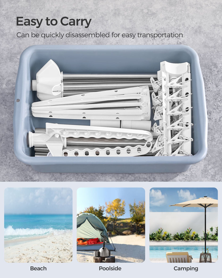 Folding Laundry Rack – Stainless Steel – White and Silver – 11 Rotatable Arms